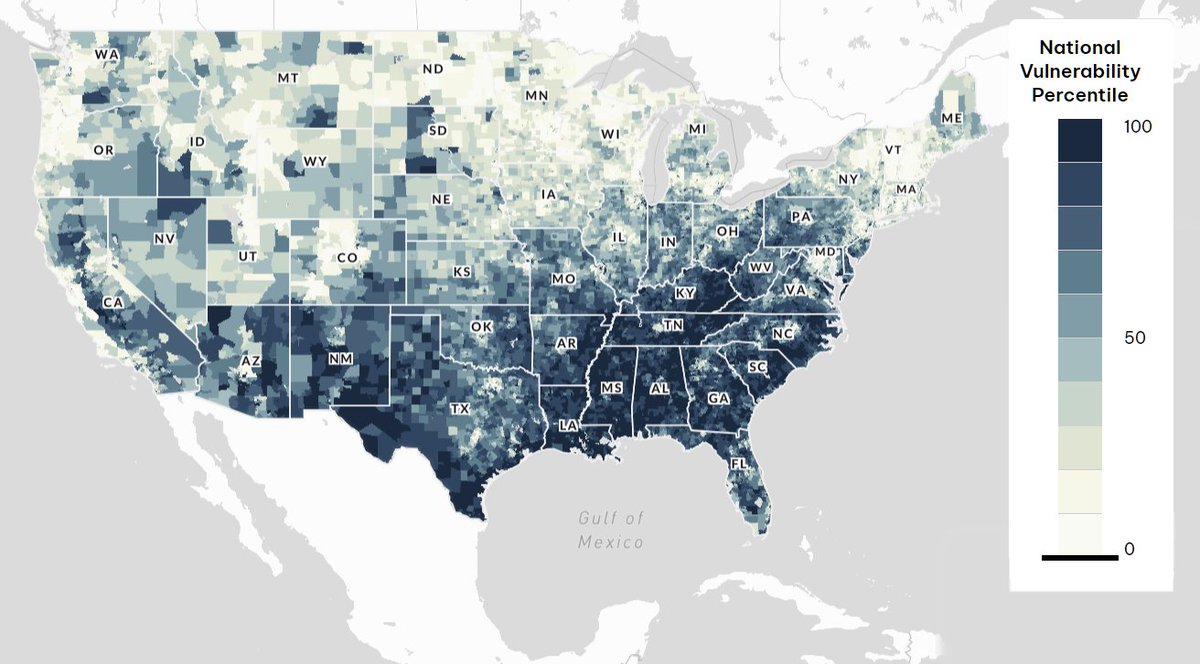 The US Climate Vulnerability Index is an online map that shows the social, environmental, economic, and health factors known to exacerbate community vulnerability to climate change. #climaterisks

ow.ly/ovVS50Rgo4q