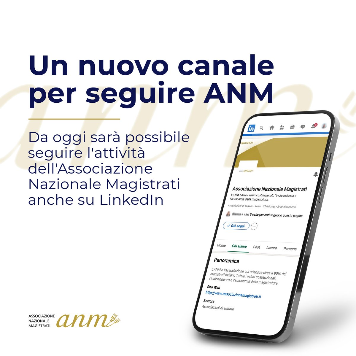 📌Da oggi l’Associazione Nazionale Magistrati è presente anche su #LinkedIn, un nuovo canale che ci permetterà di raccontare l’attività e le iniziative dell’Associazione ad una platea sempre più ampia. Seguici qui: linkedin.com/company/associ…