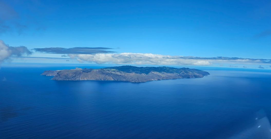Lovely view of small but perfectly formed island of St Helena in middle of South Atlantic. Photo from flight deck of the Airlink flight from Jo'burg as it came in to land at St Helena Airport who shared photo. Island is 1,800 miles from Namibia & 2,040 miles from coast of Brazil