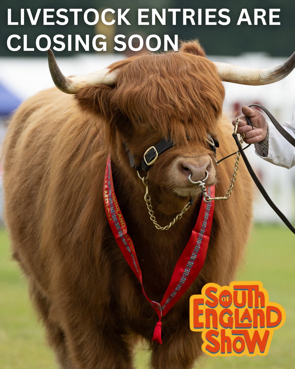 Reminder that Livestock entries close on the 24th April!
Don't miss out on the chance to compete at the #SouthofEnglandShow on the 7th-9th June
Head to our website to find out more  and enter 👉 ow.ly/lGH750RgiHA