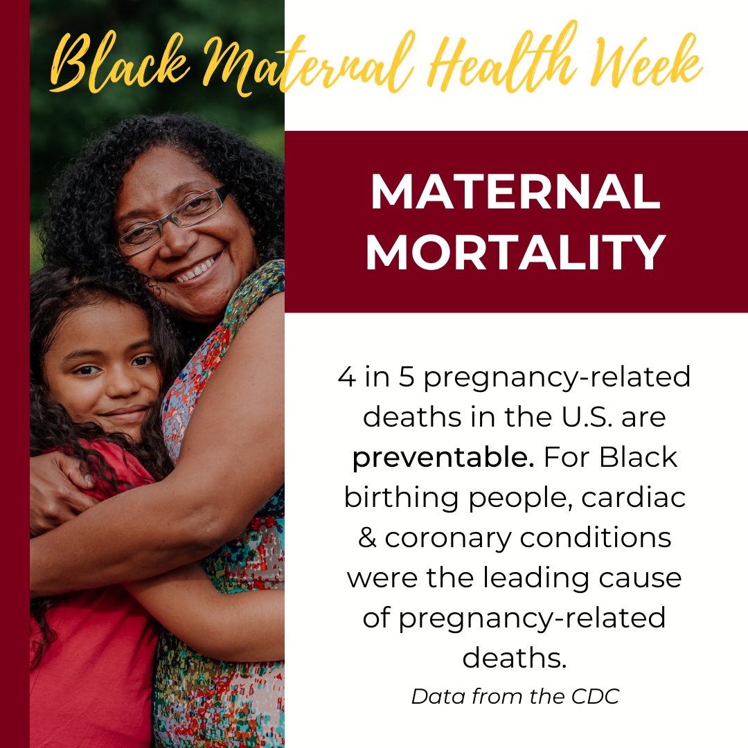 80% of pregnancy-related deaths in the US are preventable. Since #BlackMaternalMortality rates are higher than ever it is important to recognize maternal warning signs, provide timely treatment, & deliver respectful, quality care to prevent many pregnancy-related deaths. #BMHW24