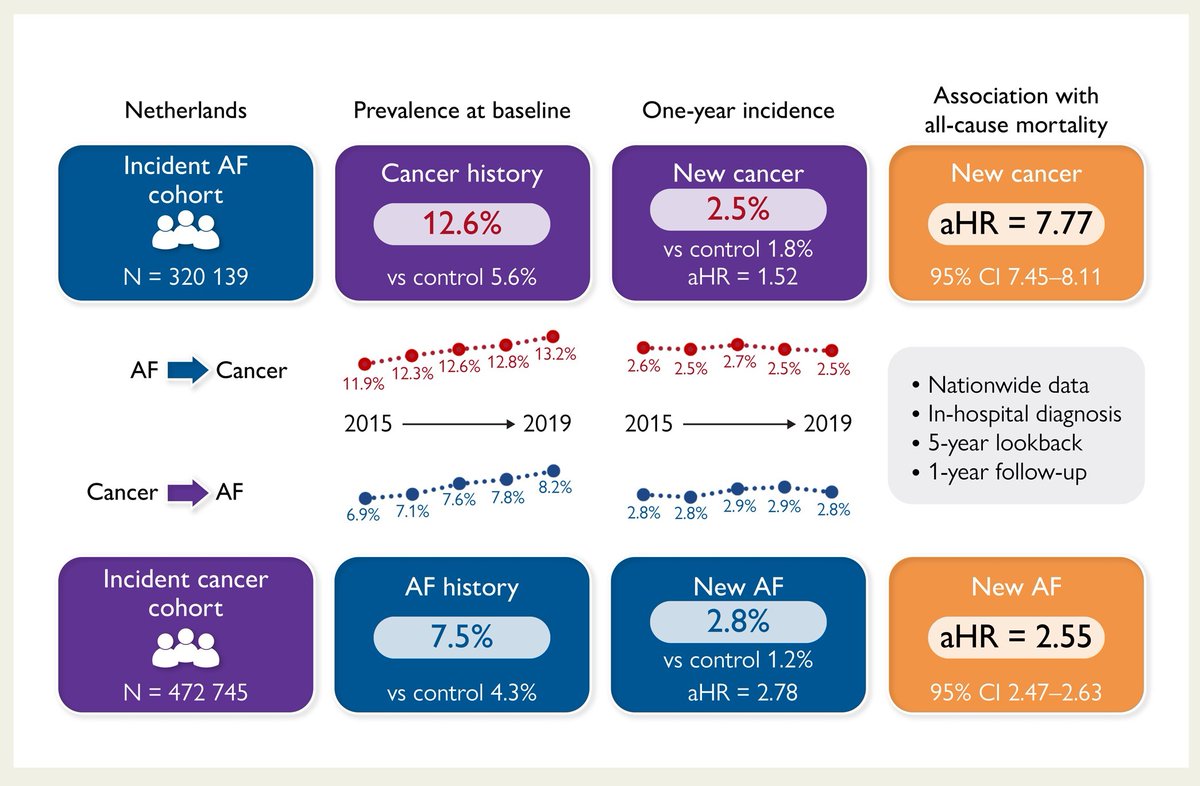 Coexisting atrial fibrillation and cancer: time trends and associations with mortality in a nationwide Dutch study academic.oup.com/eurheartj/adva… #AF #cancer #outcome @escardio @ESC_Journals