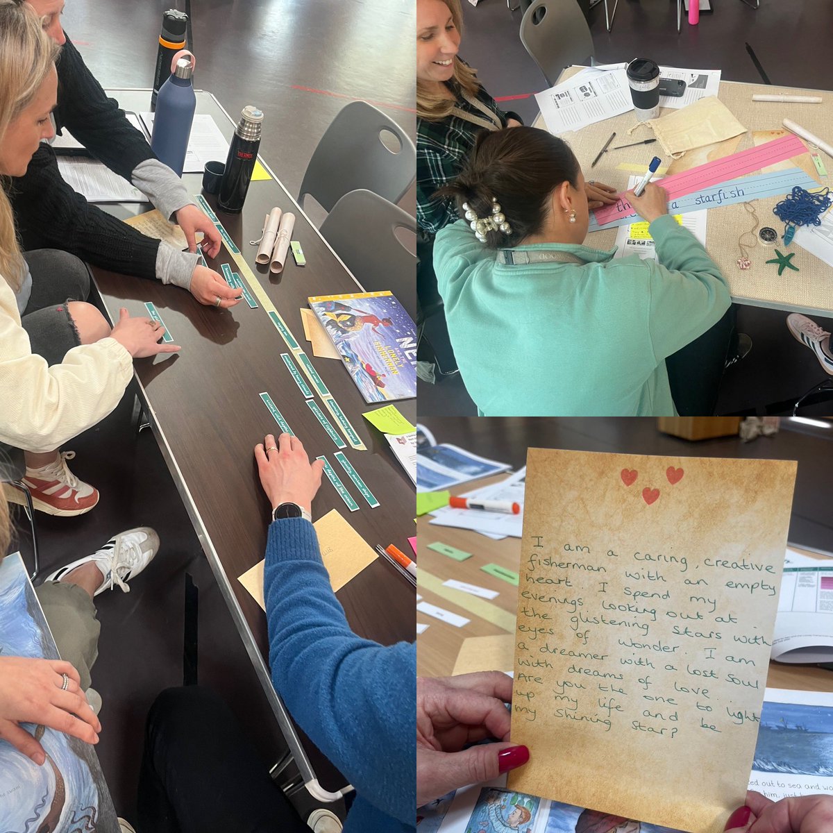 LiteracyAlex's tweet photo. A wonderful INSET with the staff at Kingswood Prep in beautiful Bath to launch @theliteracytree #WritingRoots 🚀- we wrote lonely hearts adverts, sent messages in bottles and explored the stunning lyrical language and illustrations in Nen and the Lonely Fisherman 🌈 🎣 🧜♂️ https://t.co/7QusvWCtwE
