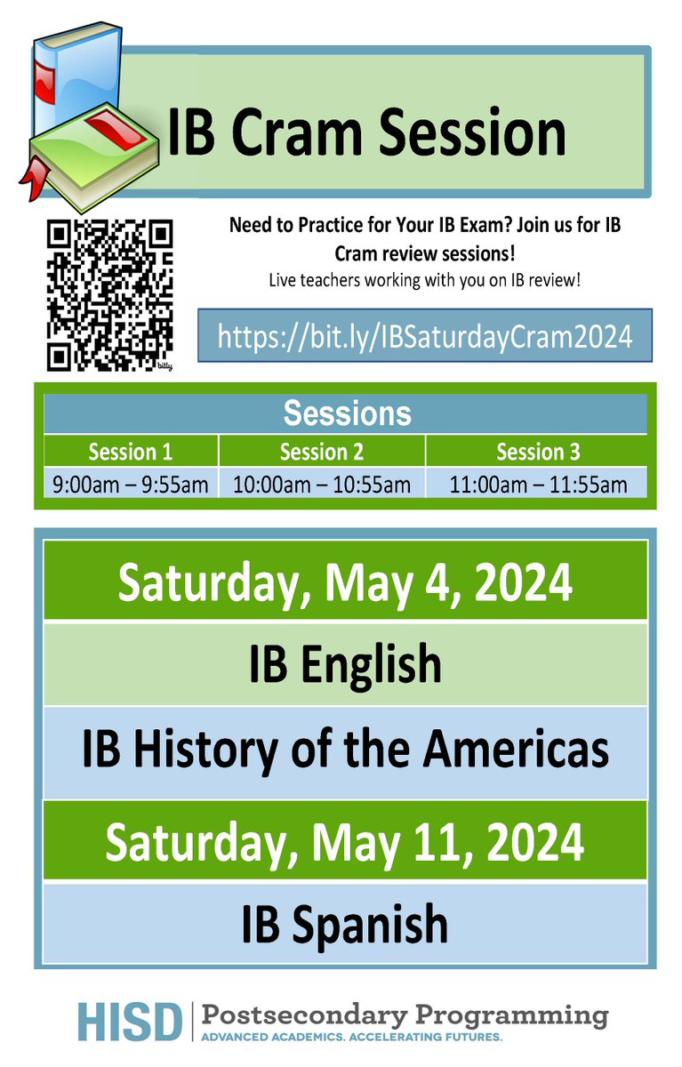 It's almost AP/IB EXAM Weeks... <a href="/HoustonISD/">Houston ISD</a> students can join in virtually for live supports from HISD teachers on May 4th and May 11th from 9:00 AM - 12:00 PM.  Register today! @HISDNorthDiv  @HisdSouth <a href="/HISD_West/">🚨 This page is no longer active! 🚨</a>  @HISDCentral <a href="/APforStudents/">AP for Students</a> <a href="/iborganization/">International Baccalaureate</a>