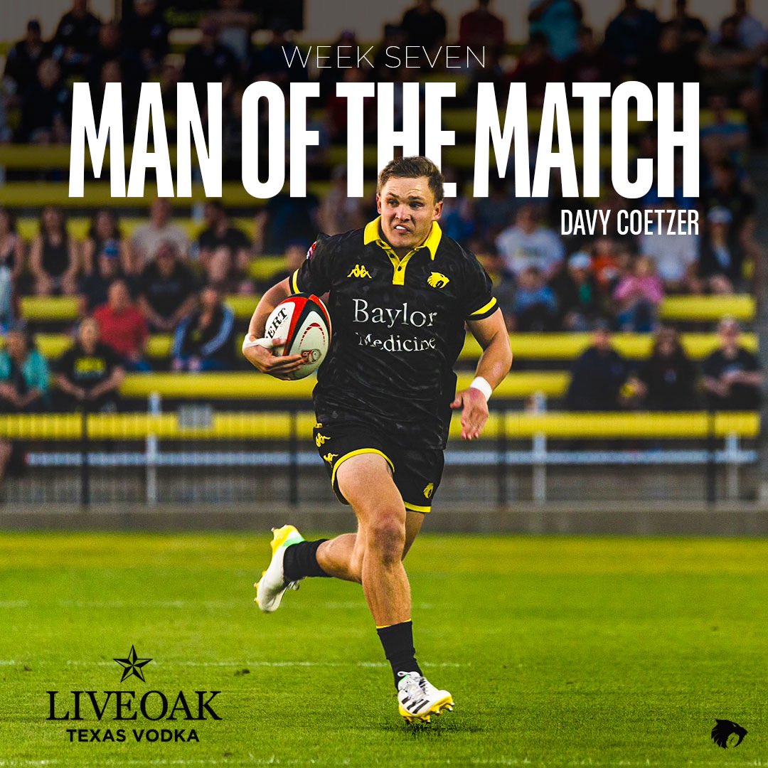 Congratulations to our Week 7 Man of the Match, Davy Coetzer! 👏 Brought to you by @liveoakvodka 🍸 The Official Vodka of the Houston SaberCats 😼 #MLR2024 #SaberCatsRugby #HoustonSaberCats