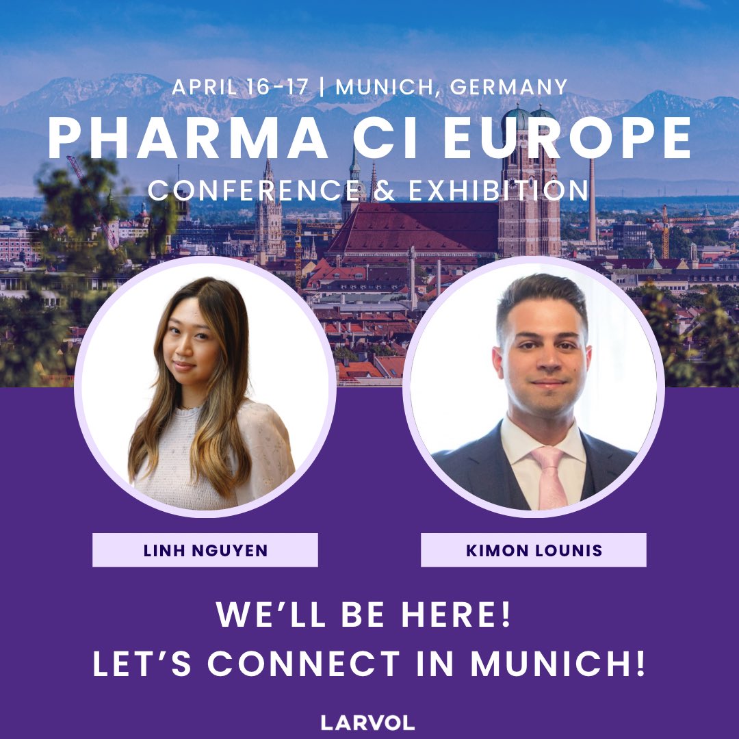 Team LARVOL is heading to @PharmaCIConf Europe in Munich on April 16-17! 💫 Our Head of Sales, @linhinVR, and Account Executive, Kimon Lounis, are excited to connect with you. See you there! #PharmaCIEurope #CompetitiveIntelligence #Pharma #Biotech #TeamLARVOL