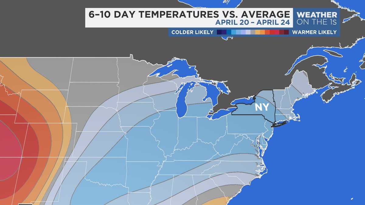 By this time last year, we'd already had our first 80-degree day. We're still waiting for our first this season & we're going to have to wait a bit longer. No major late spring or early summer warmth expected in the near term per the Climate Prediction Center Outlook. #NYwx