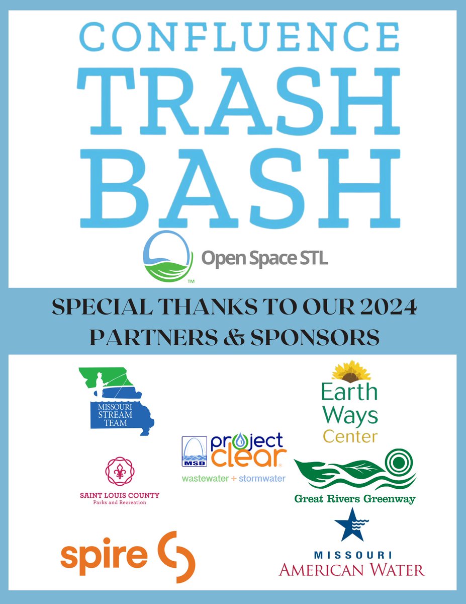 OpenSpaceSTL's tweet photo. What a great week for the #confluencetrashbash2024
There were #volunteers on Saturday and throughout the week at 30 work sites
Thanks to everyone who helped out.
Appreciation to our sponsors and partners too.
Mark your calendar for #OperationCleanStream on August 24th! https://t.co/frwU4vjOC3