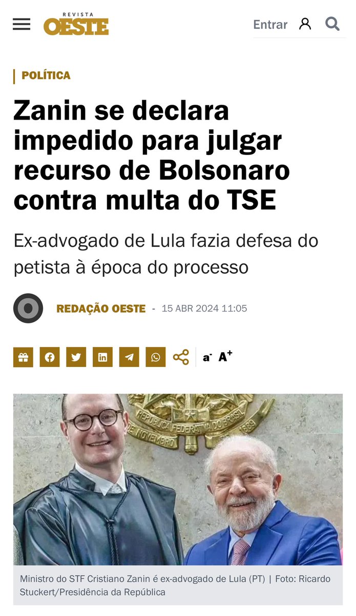 Vejo como teatro para tentar trazer uma aura de legitimidade para o STF perante a opinião pública Essa “sensatez” parece ser simulada, sobretudo após a enorme repercussão das declarações do Elon Musk. O fato de ele se declarar impedido é para passar a impressão de que não foi…