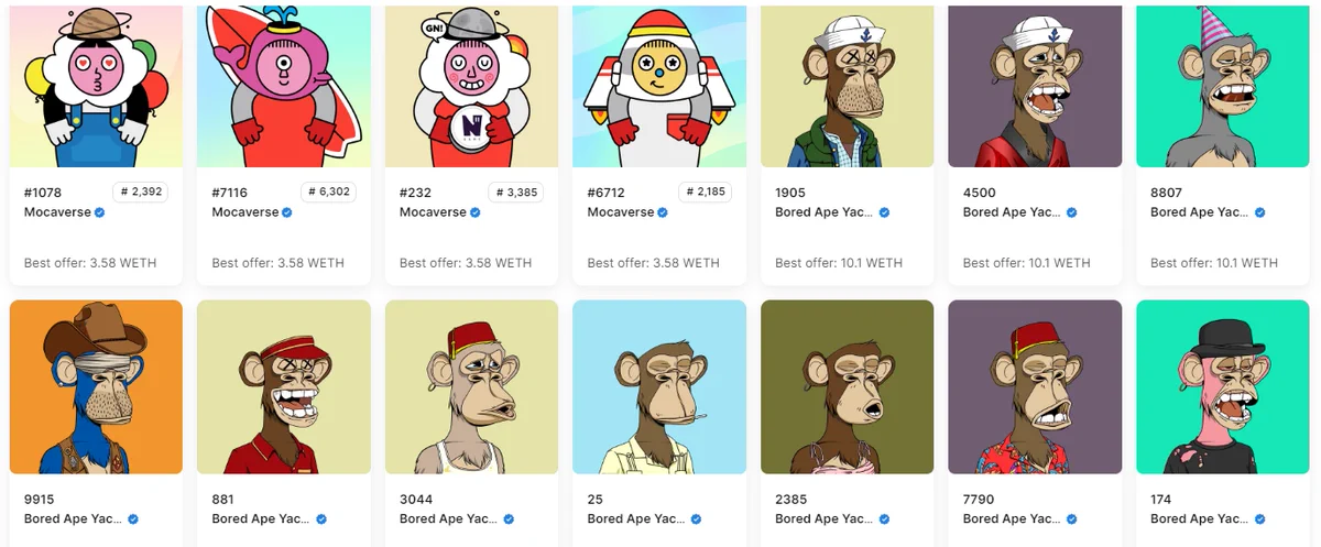 Bored Ape Yacht Club and Mocaverse NFTs together