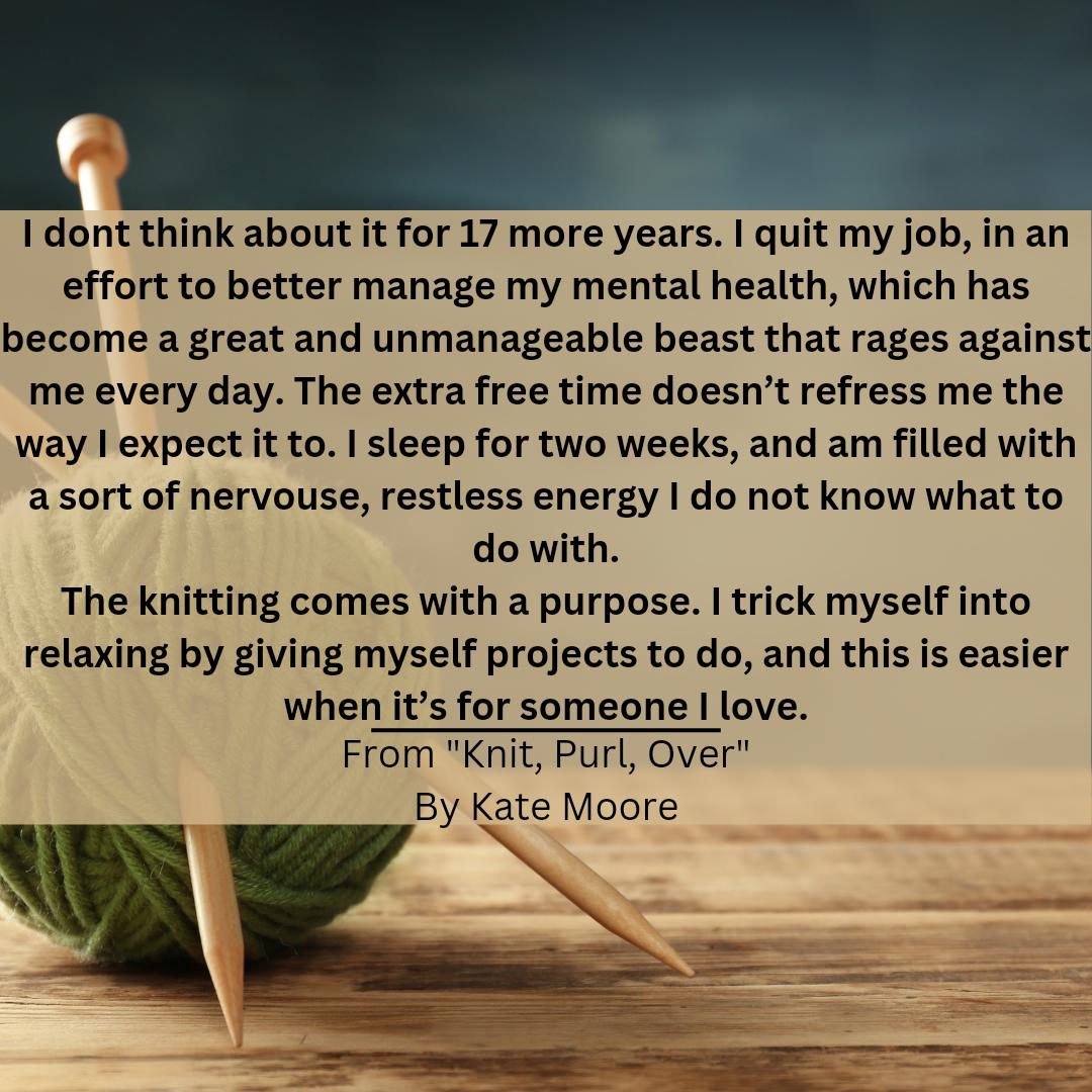 SoupLitMag's tweet photo. We heard through the grapevine it's Memoir Monday! This week we've got Kate Moore's "Knit, Purl, Over"! 

#litmag #nonfiction #memoirmonday #ucc https://t.co/00xiBzFQ0A