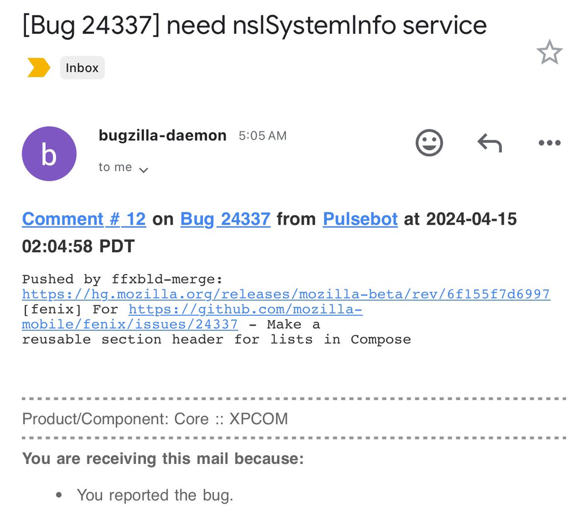 I don’t know who I know that is still at Mozilla, but Pulsebot needs to learn where Felix issues live so that it stops spamming us old-timers. (And so that the Fenix bugs are properly updated!)