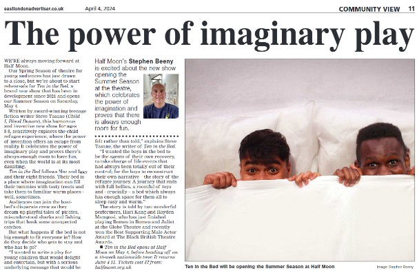 HalfMoonTheatre's tweet photo. Have you seen our latest #CommunityView column in the @ELAdvertiser? Itβs all about the new show opening our Summer Season ππ.
You can read it online here π: https://t.co/Ho7zpjecwF
#TenInTheBed #KidsTheatre #FamilyTheatre #ChildrensTheatre https://t.co/GkH1cd8pX6