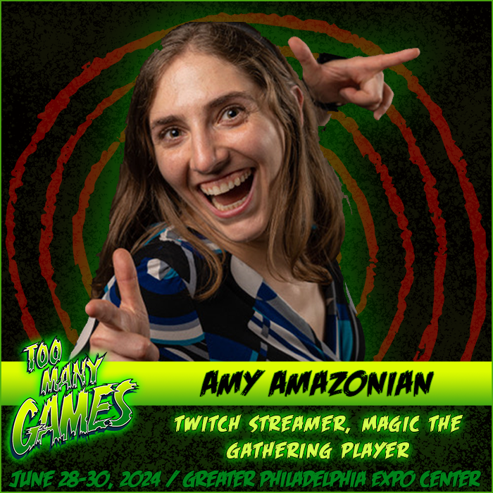 We are so excited to announce that @coL_Amazonian will be a guest at #TooManyGames! She is an everything enthusiast, Twitch partnered streamer, engineer, and destroyer of cards. She will be meeting fans and playing games of MTG all weekend. Learn more: toomanygames.com/guest/amy-amaz…