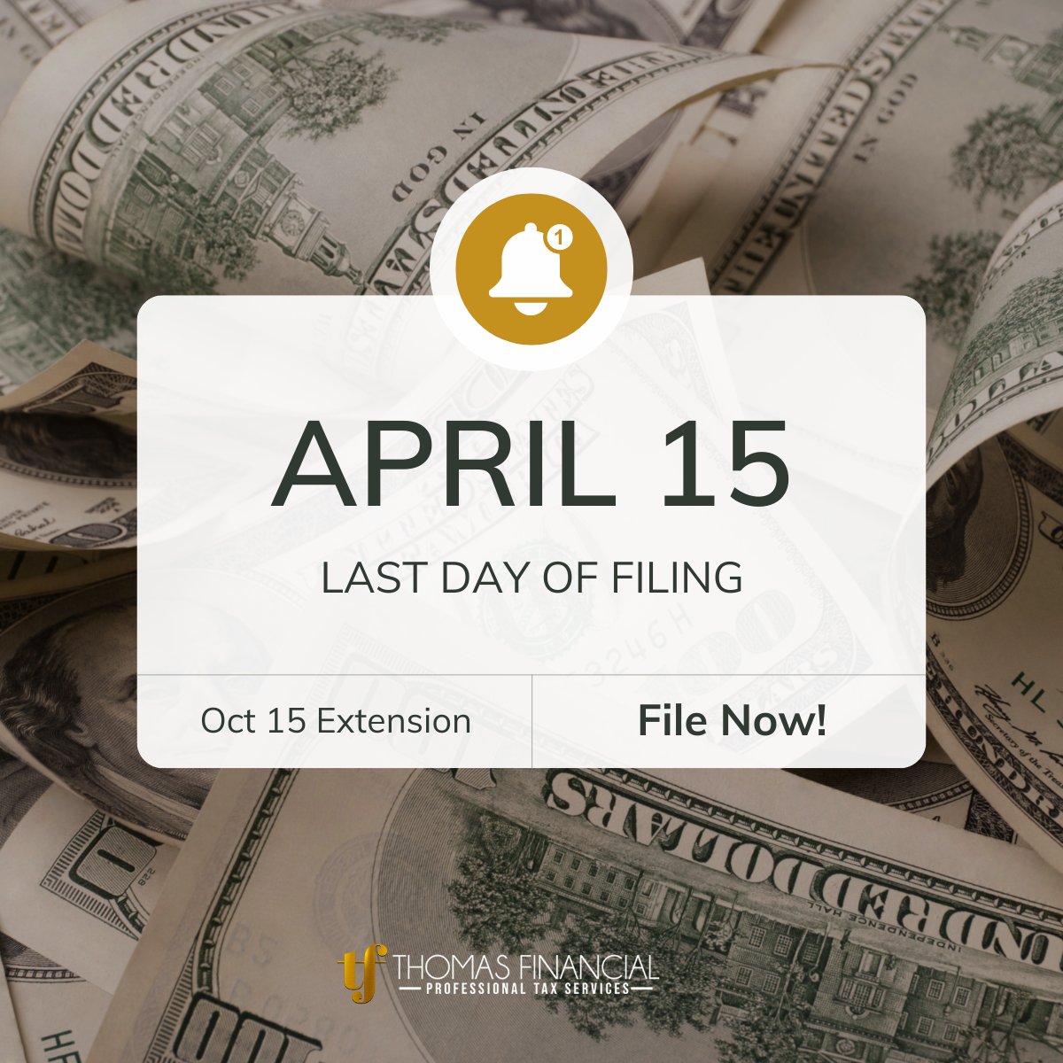 End of Tax Season is today April 15th! We are prepared for any last minute filing. Upload your documents at bit.ly/3U1W2bi

If you are not ready yet, file for an extension for October 15.

#Taxpreparer #Taxbusiness #ThomasFinancial #TaxTok #Taxes #Tax #TaxNews