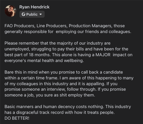 ryanhendrick84's tweet photo. Basic fucking manners cost NOTHING folks!

DO BETTER!

#FilmInScotland https://t.co/vhEKerZ30y