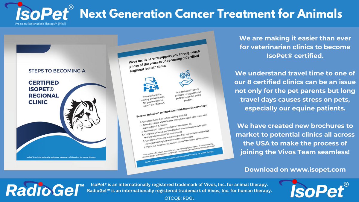 The marketing team is going strong as we continue to get the word to more clinics across the USA with our newest brochure! With <a href="/uwvetmed/">UW School of Vet Med</a> recently added we are targeting CA, FL, NM, and TX! #IsoPet #RadioGel #VivosIncUSA $RDGL #CancerAwareness #PRnT