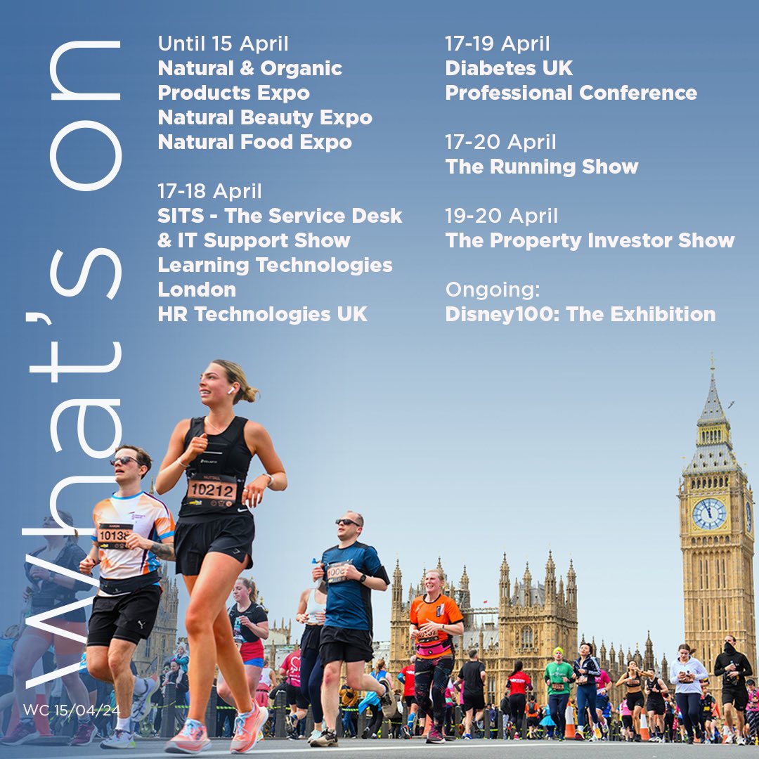 🗓️ What's on this week... 🗓️ […and we can’t wait to welcome all you inspiring @LondonMarathon runners!] Find out more ⬇️ bit.ly/3lZh2hT Getting here ⬇️ bit.ly/2JZjt3l   #WhatsOn #ExCeLLondon