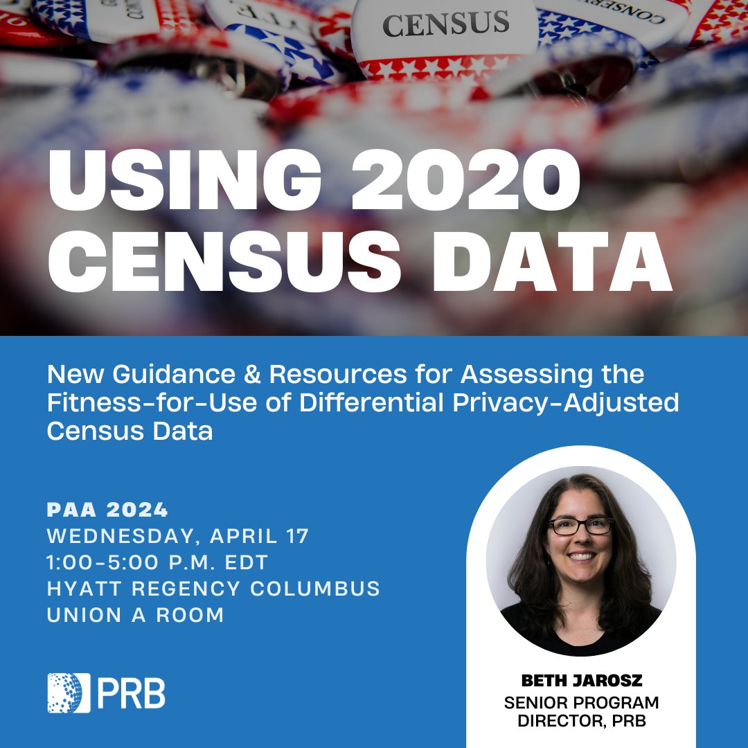 PRBdata's tweet photo. Will we see you #PAA2024 this week? If you'll be at the @PopAssocAmerica's annual meeting, don't miss this Wednesday session with our @DataGeekB on using 2020 Census data.
π Learn more about what we'll be up to in Columbus here. https://t.co/KqWdTeCtu7
#PRBatPAA https://t.co/M8VZgdFdyw