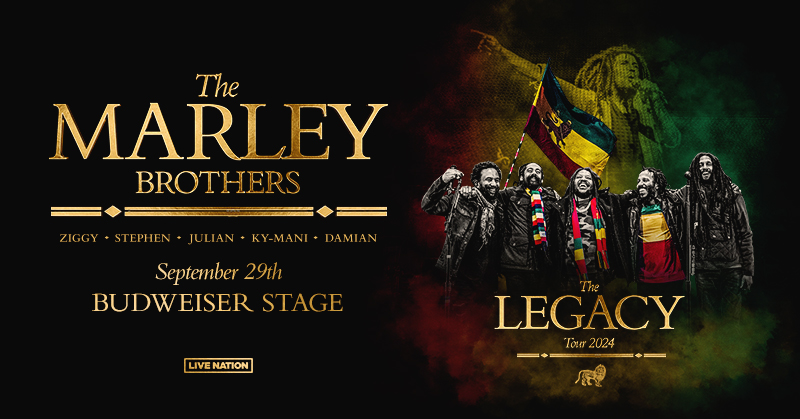Make way for a positive day! 🎉 The Marley Brothers are coming together for The Legacy Tour on September 29th! Join @ziggymarley, @stephenmarley, @JulianMarley, @MaestroMarley and @damianmarley for an unforgettable night! On sale Friday at 10am: bit.ly/4aBlfAe ❤️💛💚