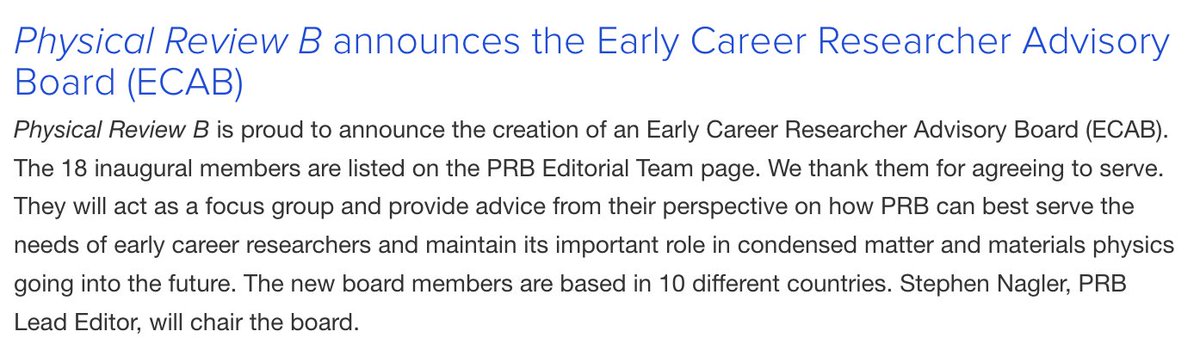 PhysRevB's tweet photo. Physical Review B announces the Early Career Researcher Advisory Board (#ECAB)
https://t.co/Ya4Qlwz9TT
@APSphysics #condmat #physics https://t.co/PflS3WlOZJ