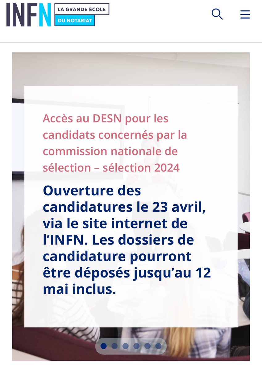 @Notaires_CSN 

Ouverture des candidatures au DESN pour les étudiants titulaires d’un master devant passer devant la commission nationale de sélection. 

Du 23 avril au 12 mai inclus.