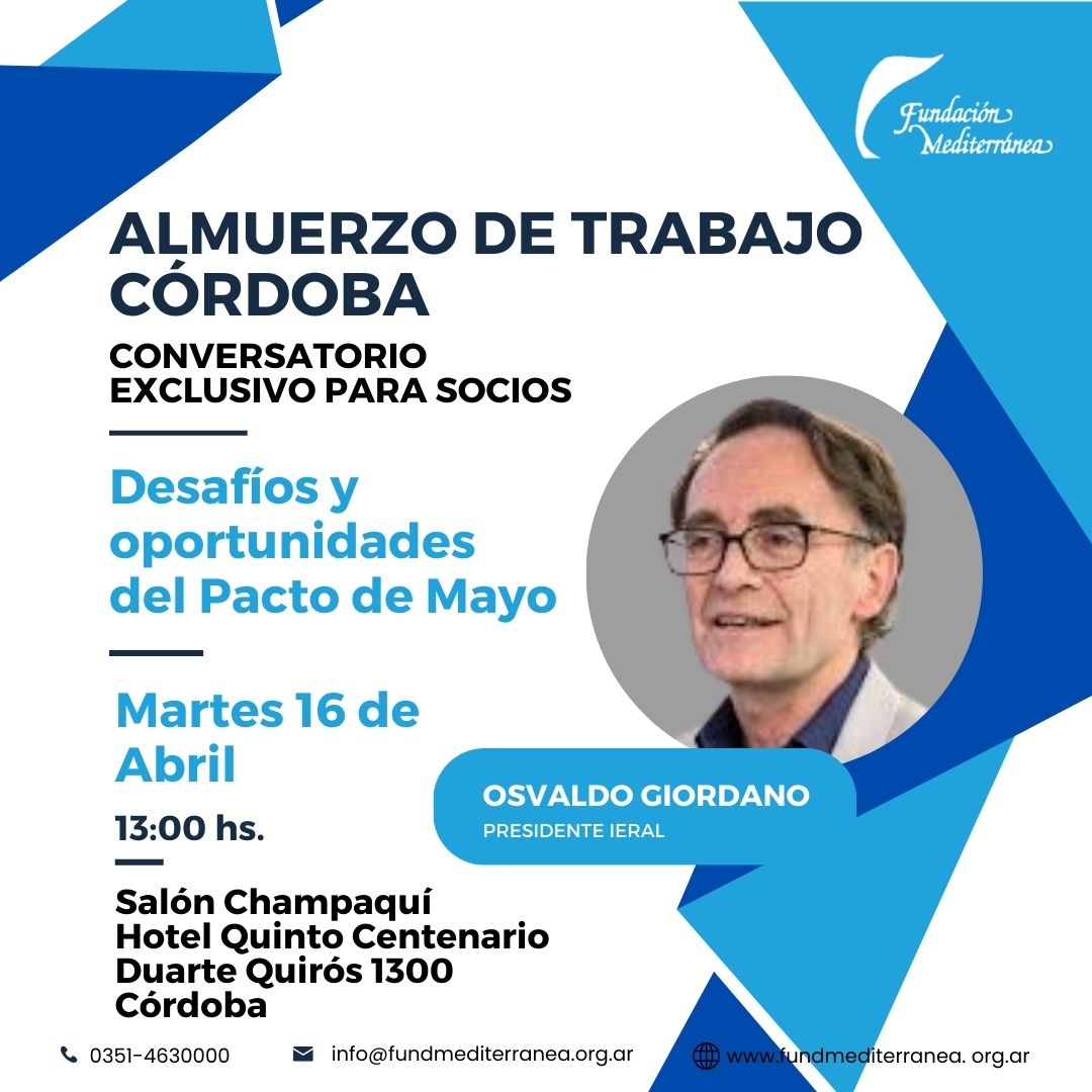 #Agenda #Córdoba 🗓️ Martes 16 de Abril 🕘 13:00 hs 💬 Reunión de Trabajo Córdoba 🗣️ @GiordanoOsvaldo Presidente #IERAL