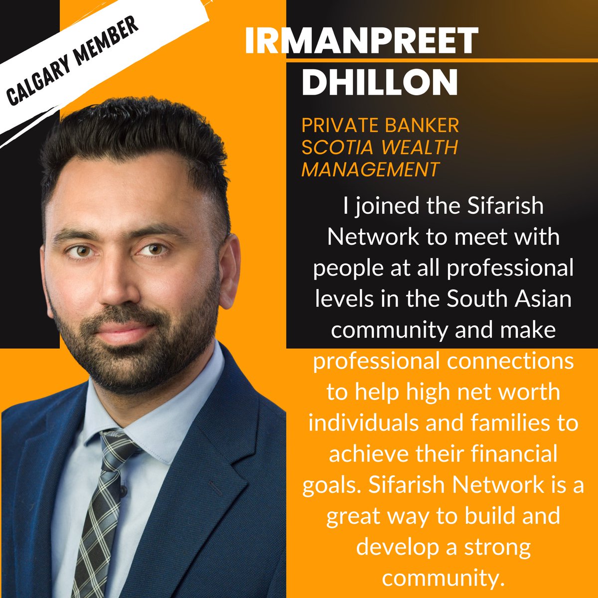 Welcome to this week’s #MembershipMonday ! This week, we feature Irmanpreet Dhillon!

#sifarish #community #connection #collaboration #southasian #business #yyc #yvr #canada #success #privatebanker #wealthmanagement #financialplanning #taxefficientsolutions #financialservices