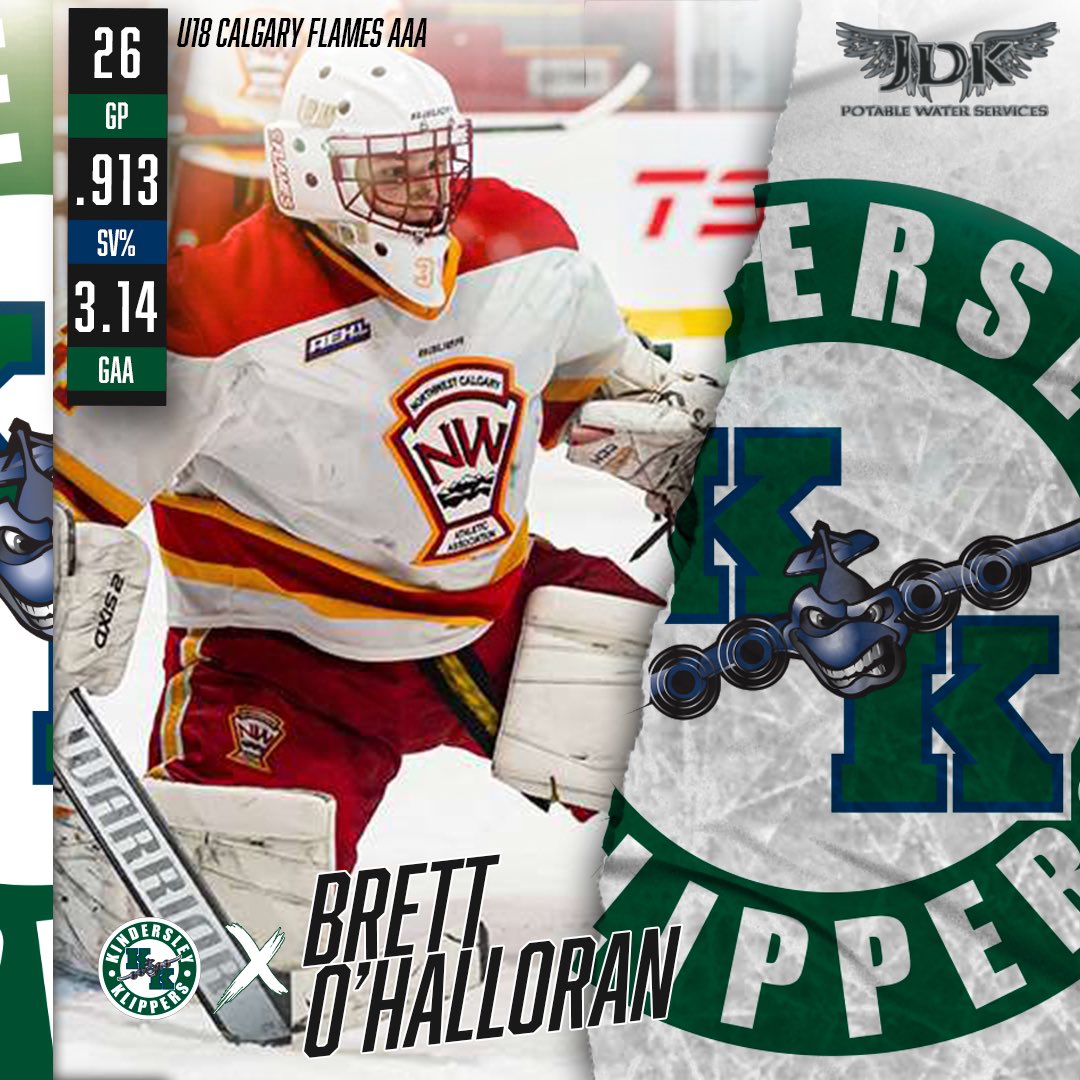 ✍🏼 The Iron Horse Kindersley Klippers are excited to announce the signing of 2006 born goaltender Brett O’Hallloran.

O’Halloran, hailing from Calgary, Alberta comes to the Klippers from familiar territory, the Calgary Flames U18AAA program.  This season in 26 games he carried a
