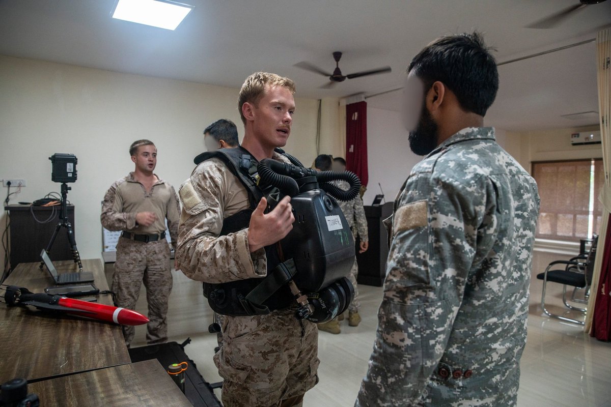 🐊MARCOS 
Indian Marine Commando Force (MARCOS) operator walks up a wall with the use of an ACX Powered Ascender during a VBSS subject matter expert exchange along with discussion's on MK25 Rebreather while  participating in Ex Tiger TRIUMPH