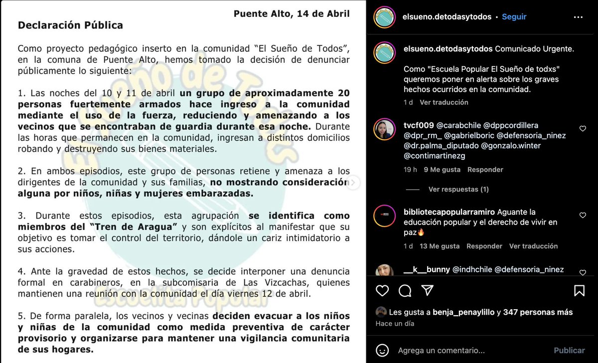 🚨ALERTA!!🇨🇱 Esta escuela de Puente Alto denuncia la irrupción del Tren de Aragua con la intención de tomar el control territorial. Esta escuela esta creada por adultos progresistas, pero finalmente son los niños quienes pagan la consecuencias de la ideología.