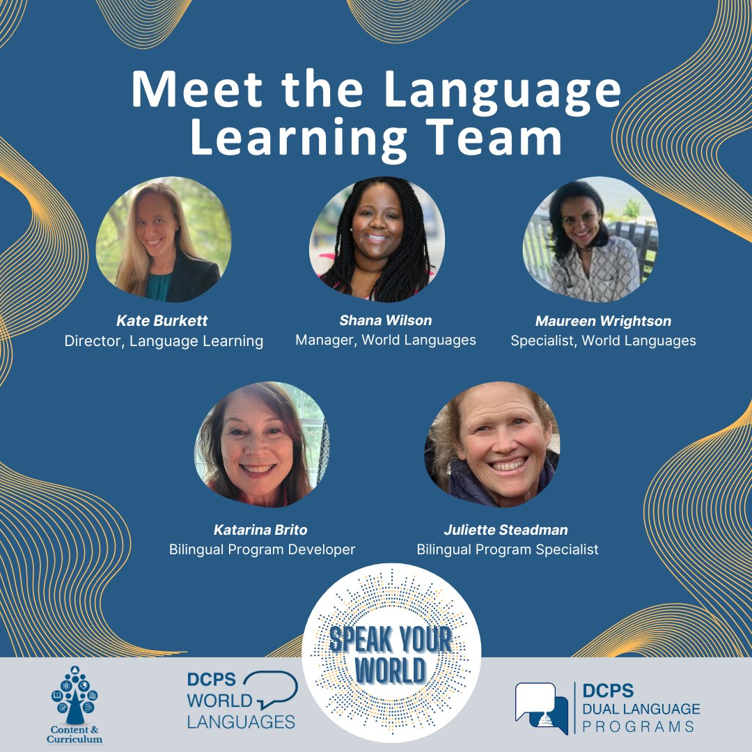 DCPSCurriculum's tweet image. Hi! 👋 Happy Spring Break! We’re the Language Learning Team! We support @dcpublicschools teachers to help students communicate w/ their neighbors, down the street, &amp;amp; around the world.  #speakyourworld #DCPS #DCPSCurriculum #DCPSWorldLanguage #Languages #Bilingualism #DualLanguage