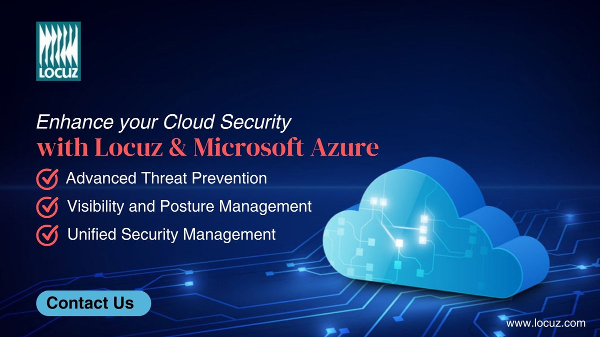 With  Azure's advanced analytics, you can identify attacks that might otherwise go unnoticed. At Locuz, we offer threat-hunting solutions that enable you to  respond &amp; recover from incidents faster.
 
Learn more:   locuz.com/azure?utm_sour…
 
#azurecloud #threatprevention #locuz