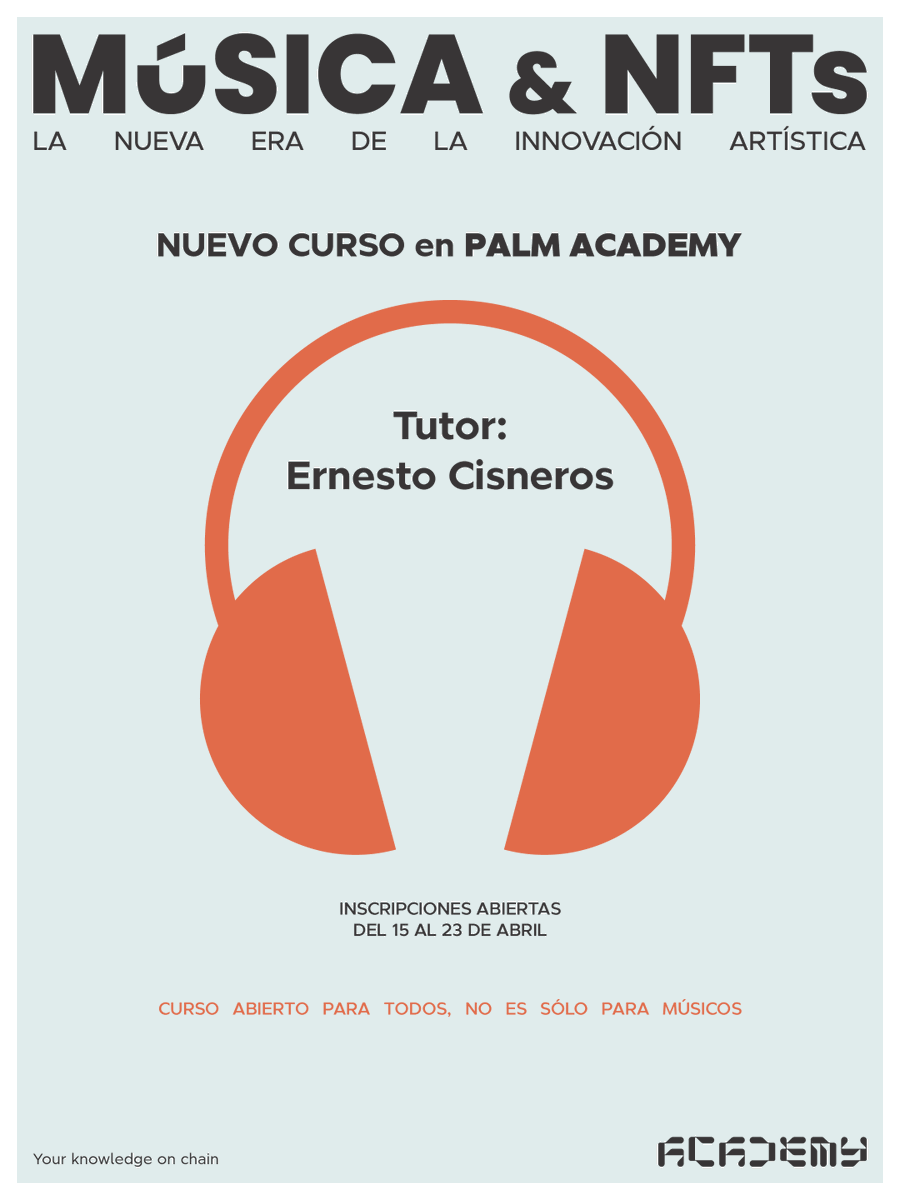 GM with great news.
Registrations for the new Palm Academy course " Música &amp; NFTs" [En Español] are open until April 23rd. 
Check out all the details here and enroll now! 📝 short.palmdao.app/musicaynfts
