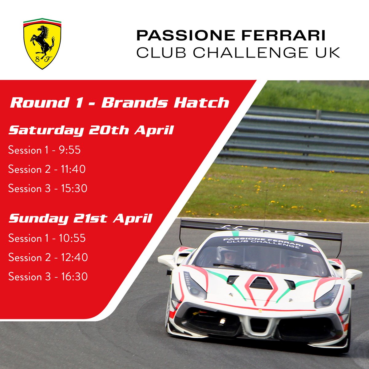 It is almost time! Round 1 of Ferrari Club Challenge UK kicks off this weekend at Brands Hatch. 

#ferrariraces #clubchallengeuk #ferrariracing #brandshatch #motorsport #ffcorse #racecar #ferrari