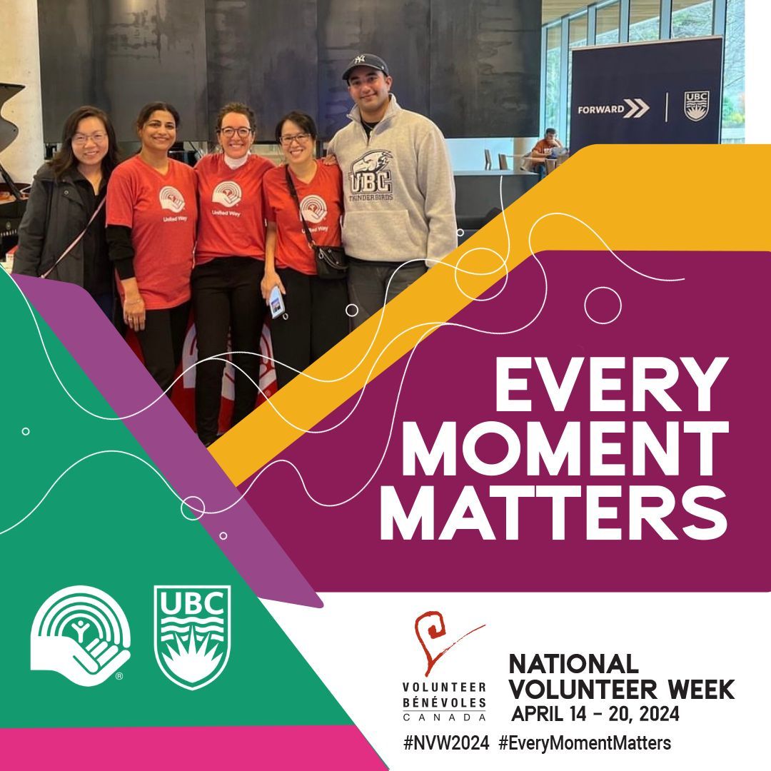 Today marks the beginning of National Volunteer Week! 

The UBC United Way Campaign relies on the generosity of nearly 300 volunteers who organize, promote, execute and celebrate the annual campaign!

The theme for National Volunteer Week 2024 is Every Moment Matters.
#NVW2024