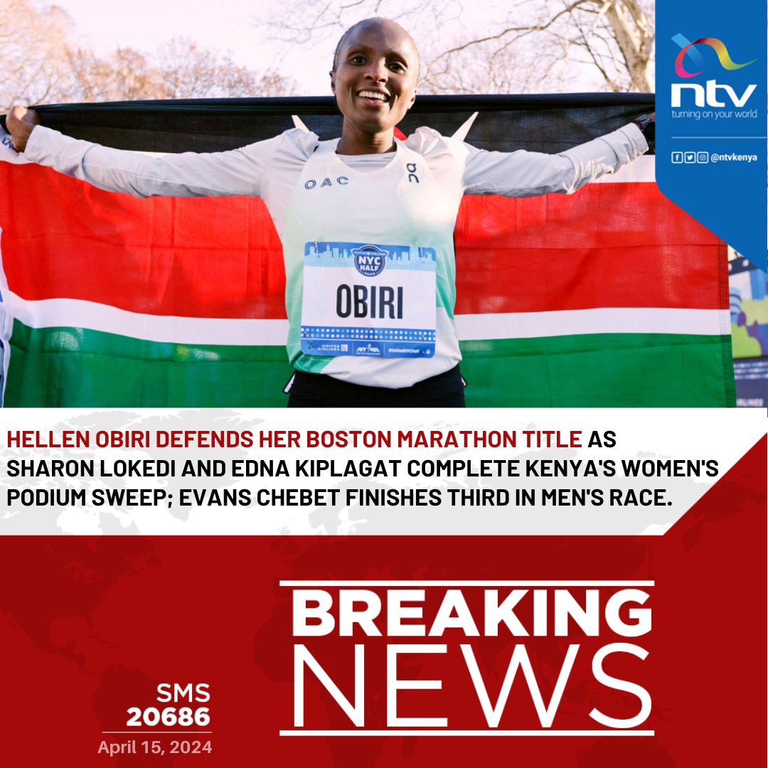 Hellen Obiri defends her Boston Marathon title as Sharon Lokedi and Edna Kiplagat complete Kenya's women's podium sweep; Evans Chebet finishes third in men's race.