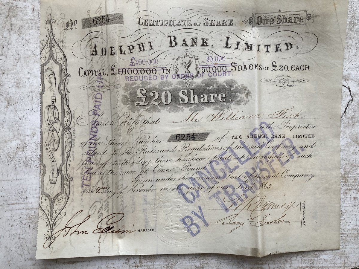 Share certificate for the #Liverpool based Adelphi Bank.