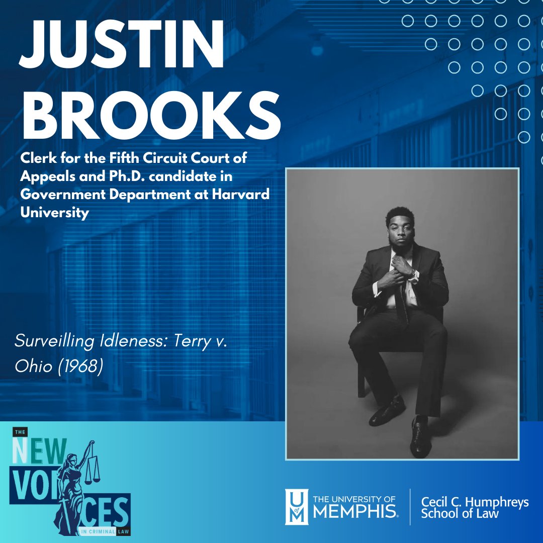 Allow us to introduce you to Justin Brooks, another impressive 'Emerging Voice' in the realm of criminal law and a featured speaker at this Friday's 'The New Voices in Criminal Law' symposium. The symposium is free to attend. For more info, visit memphis.edu/law/events/her…