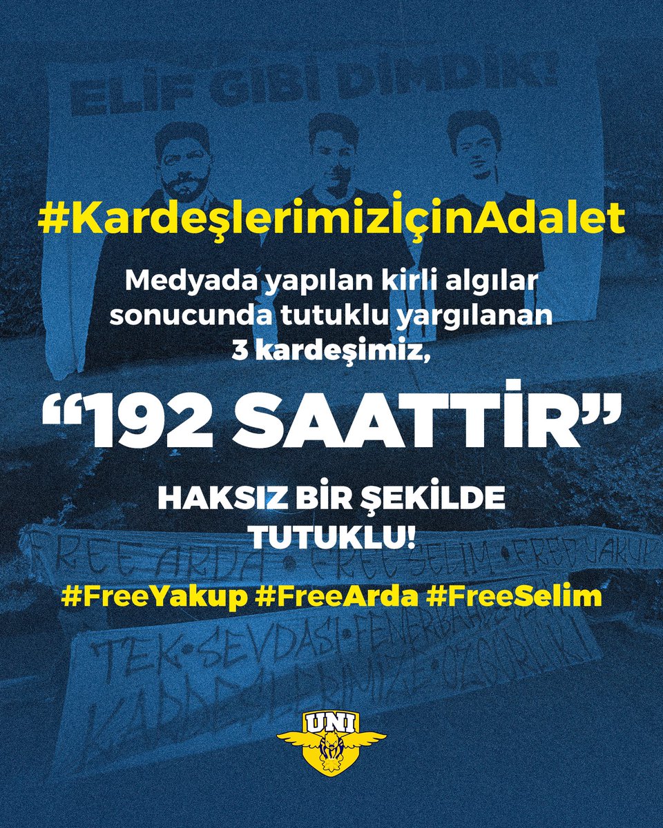 Medyada yapılan kirli algılar sonucunda tutuklu yargılanan 3 kardeşimiz, “192 SAATTİR” haksız bir şekilde tutuklu! #FreeYakup #FreeSelim #FreeArda