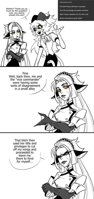 how Lute and Emily first met
toxic yuri rules 🔥

Ask us anything! (#RuddyHotel QnA):  https://t.co/PFFLgofrXT

#EmiLute #HazbinHotel #HazbinHotelLute #HazbinHotelEmily #HazbinHotelAU #HazbinHotelSwapAU 