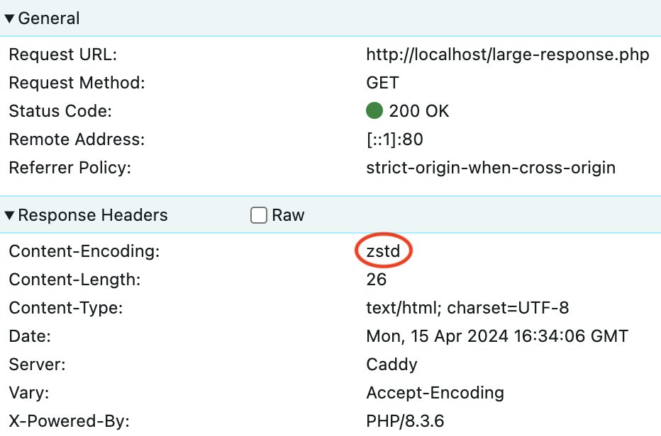 The latest versions of Chromium-based browsers now support Zstandard compression by default. This means that all your websites using @caddyserver or FrankenPHP are served using this state-of-the-art compression format for users of Chrome, Edge, and Opera 🎉.