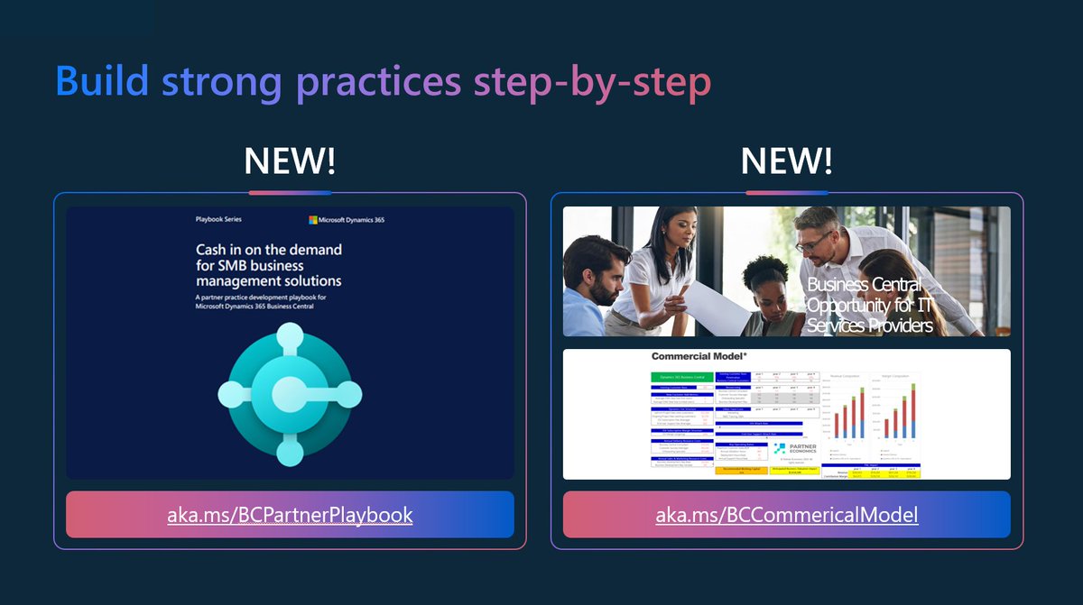 NEW!📣 Learn from other partners on how they view practice development and what to consider in going to market in the SMB space. Go check it out aka.ms/BCPartnerPlayb… and aka.ms/BCCommercialMo… #MSDyn365BC #DirectionsNA2024