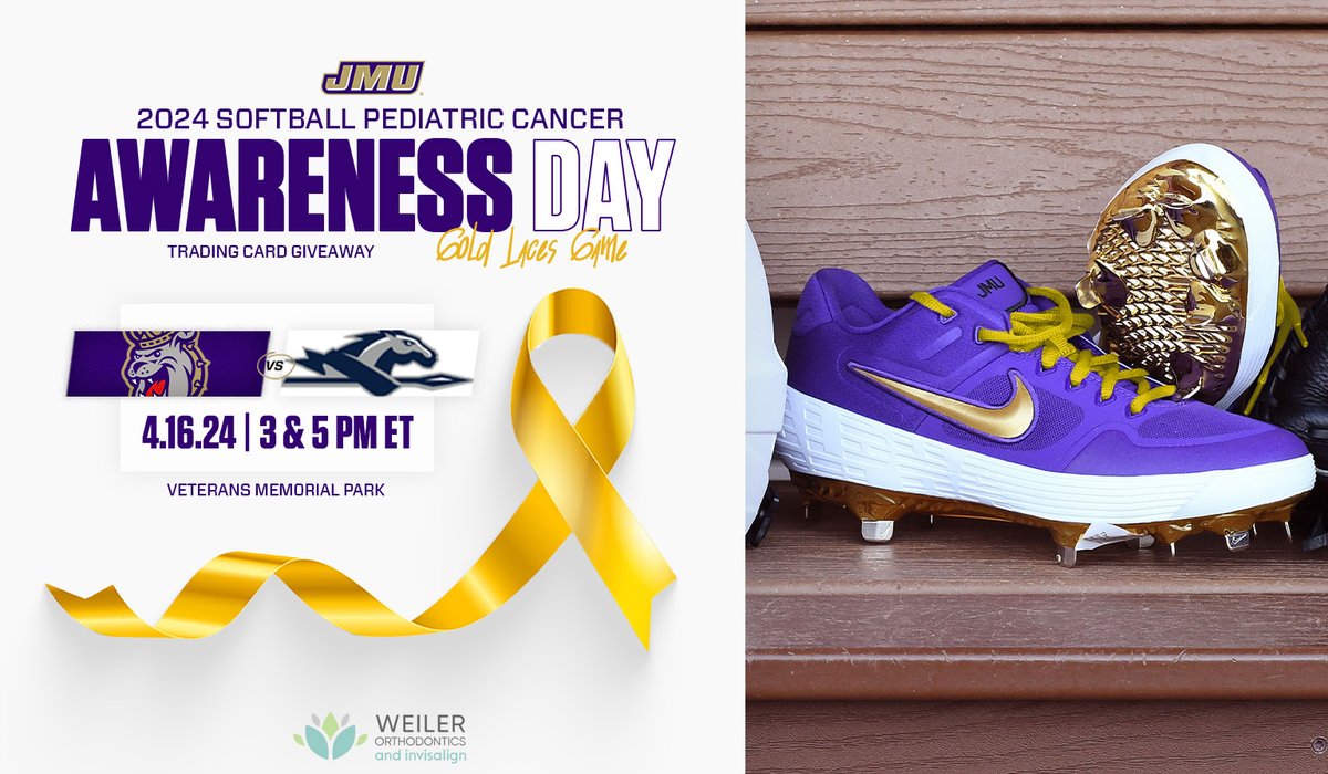 JMU Softball (@jmusoftball) on Twitter photo Our annual Gold Laces game is TOMORROW ‼️
Please consider a donation for Pediatric Cancer Awareness Day 👇
🔗 bit.ly/3xAmMrA
#GoDukes Our annual Gold Laces game is TOMORROW ‼️
Please consider a donation for Pediatric Cancer Awareness Day 👇
🔗 bit.ly/3xAmMrA
#GoDukes