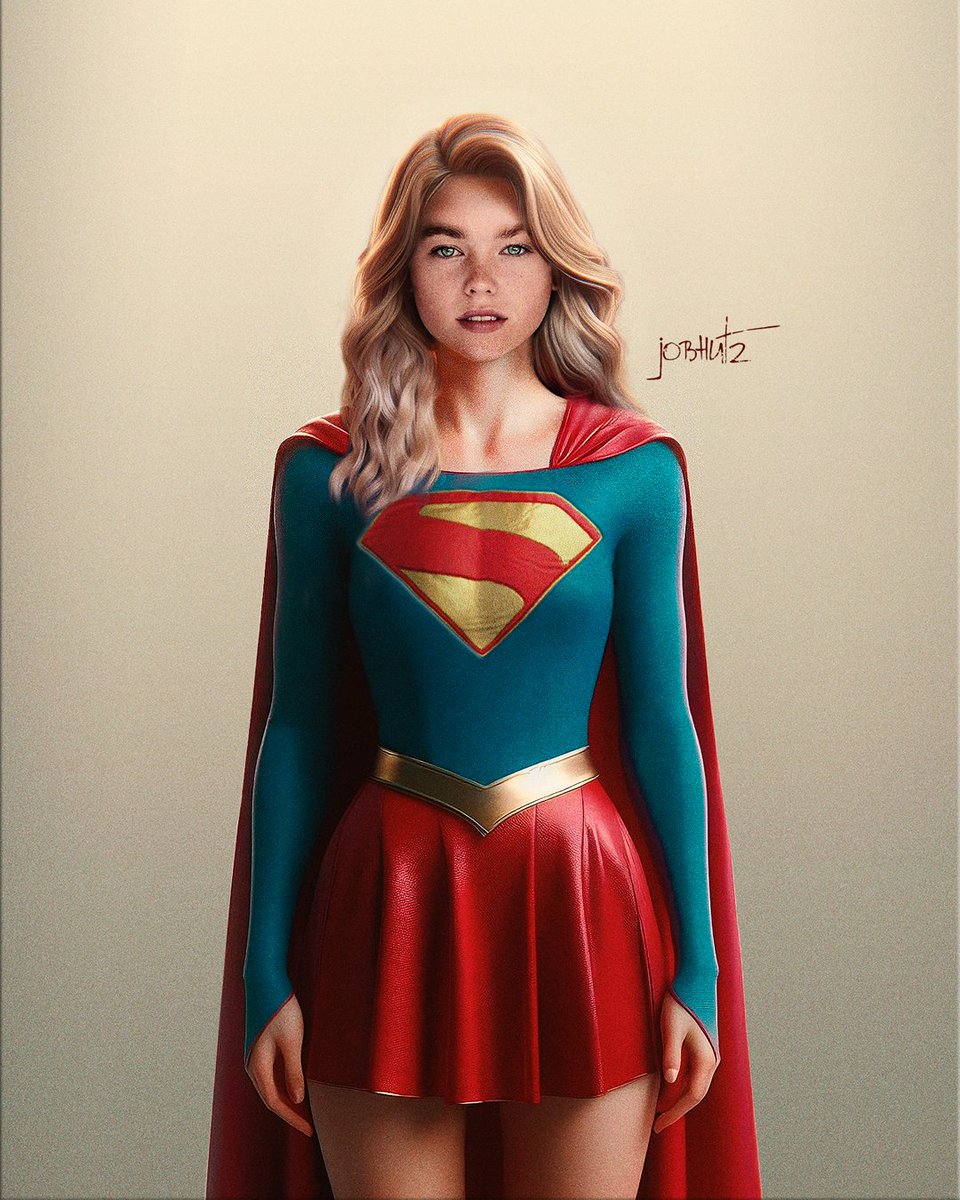 #DCU fan character poster n. 3 - #MillyAlcock as #Supergirl (alternative poster with long hair and new emblem) 

@JamesGunn #Superman #Superman2025 #WomanOfTomorrow #Kara #KaraZorEl