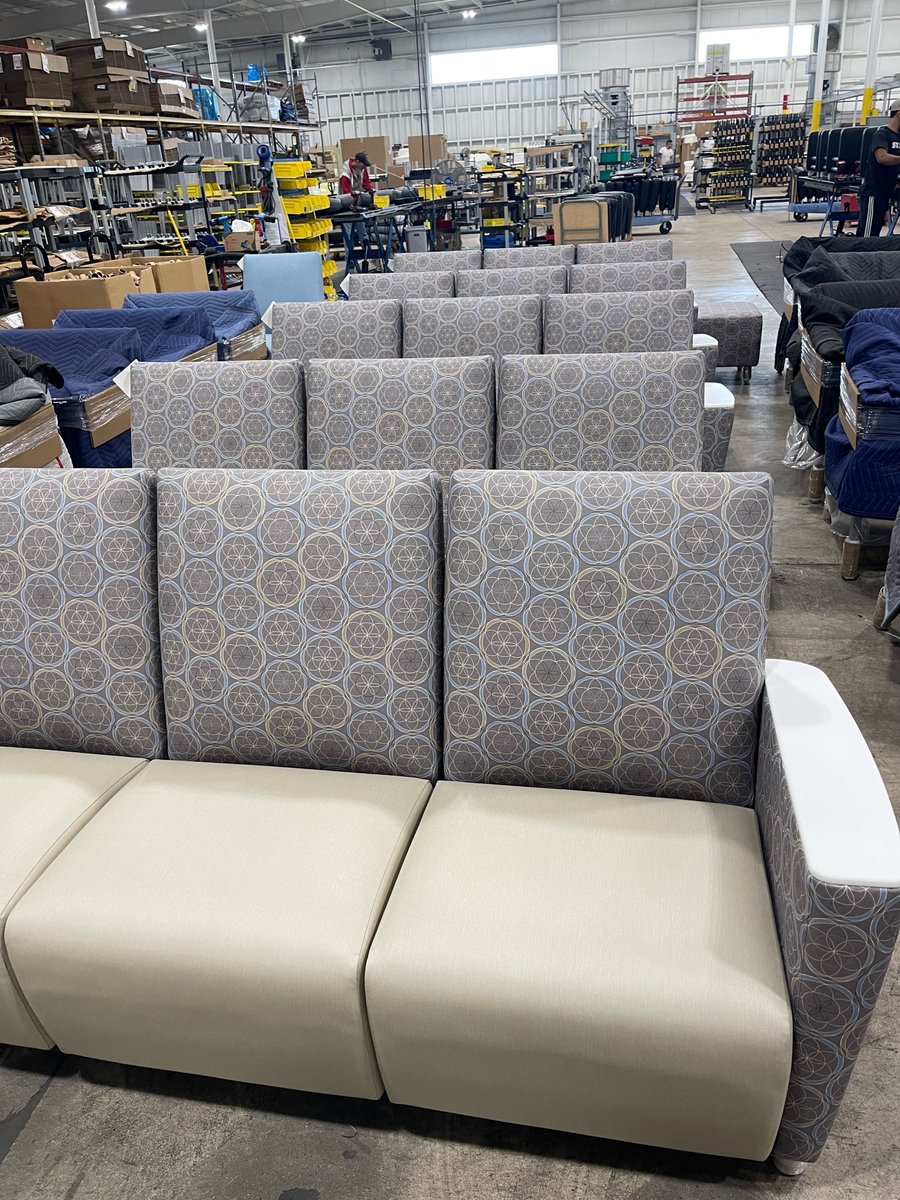 #ManufacturingMonday...recently made in our WI headquarters:  Reef Sofas! These Reef sofas are stylish, comfortable and durable! Featuring solid surface arm caps designed for durability and longevity.
buff.ly/4at0ua0

#lobby #seating #interiordesign #USAmade #WomenOwned