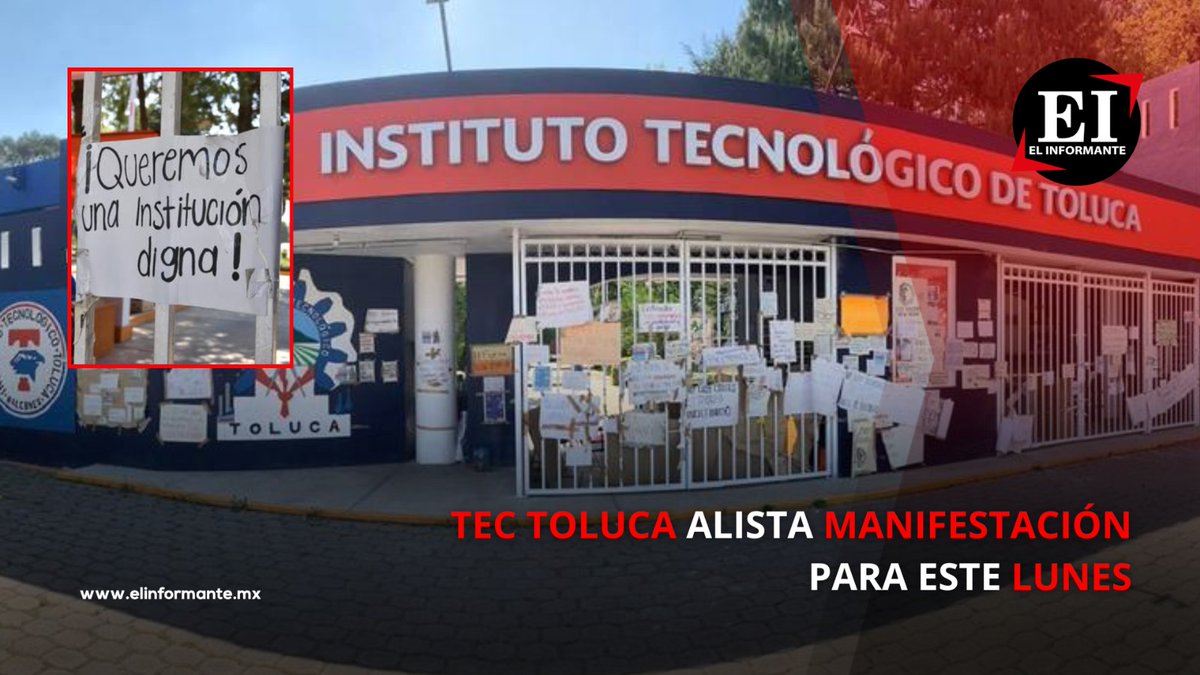 ElInformanteMX's tweet photo. 🔺🔺#TómeloEnCuenta🔻🔻
📢‼️ CUIDADO CON LA #Manifestación ‼️ #TecToluca ALISTA PROTESTA PARA ESTE #Lunes 👊🚫🛑
Alumnos, docentes y padres de familia, realizarán en punto de la 1:00 de la tarde, una #Protesta en la entrada principal del Instituto Tecnológico de #Toluca, #Edomex; la cual busca evidenciar y #denunciar la falta de sensibilidad por parte de autoridades académicas y directivos del #TecnológicoNacionalDeMéxico.
Tras 35 días de protesta, los afectados señalan que la #negligencia e #indiferencia de las autoridades, ante las presuntas irregularidades cometidas por el director de ese plantel y su cuerpo directivo, persisten. ⚠️Extreme precauciones.