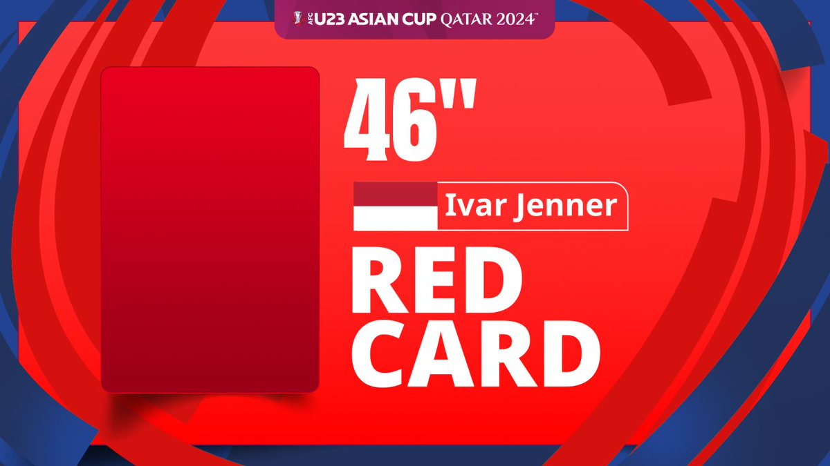 afcasiancup's tweet photo. 🟥 RED | 🇶🇦 Qatar 1️⃣-0️⃣ Indonesia 🇮🇩

Indonesia are down to 10-man after Ivar Jenner is shown a straight red!

📺 Watch Live https://t.co/pJcxzDRqjU

#AFCU23 | #QATvIDN https://t.co/We3UtHuslQ