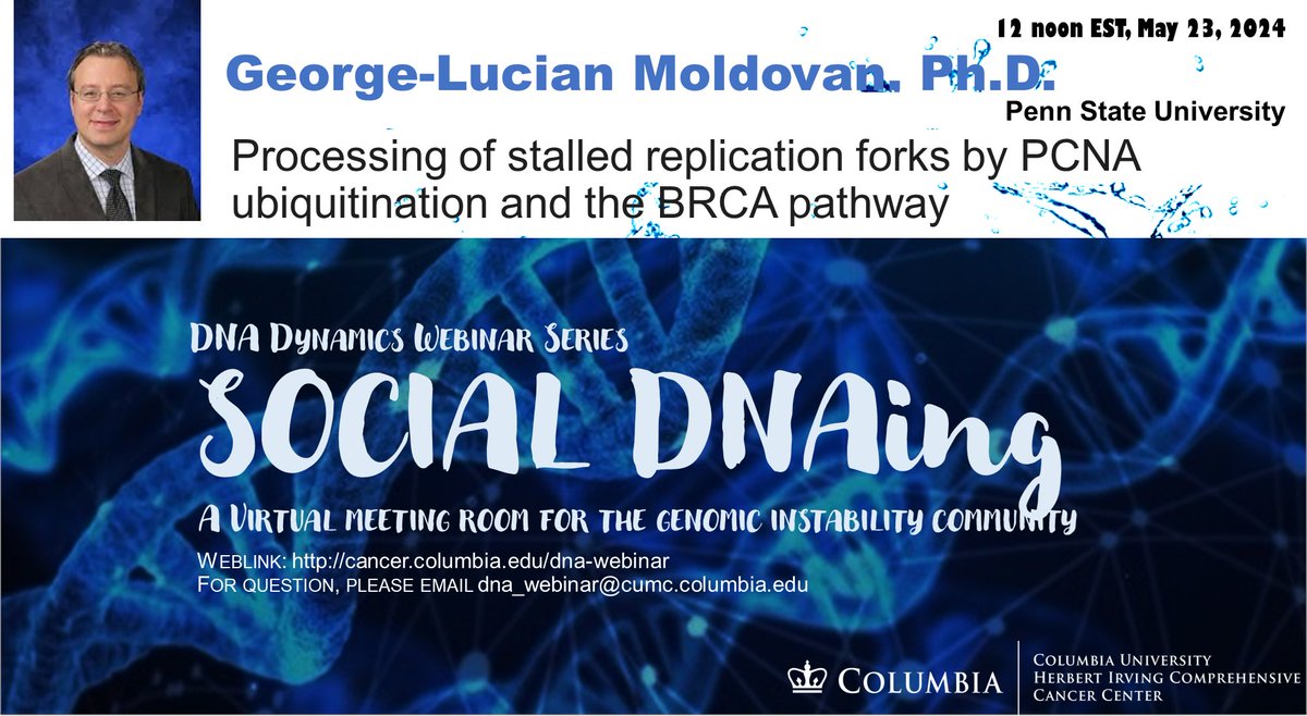 Thank Bjoern Schwer @SchwerLab, for bringing up the new thoughts. Dr. Moldovan @MoldovanLab  will dive into fork stability this week. Sign up at cancer.columbia.edu/research/progr…