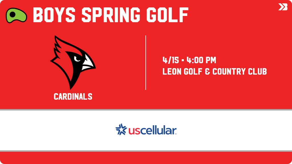 Boys Spring Golf (Varsity) Meet Day! - Check out the event preview for the Central Decatur Cardinals. It starts at 4:00 PM and is at Leon Golf & Country Club. gobound.com/ia/ihsaa/bgs/2…